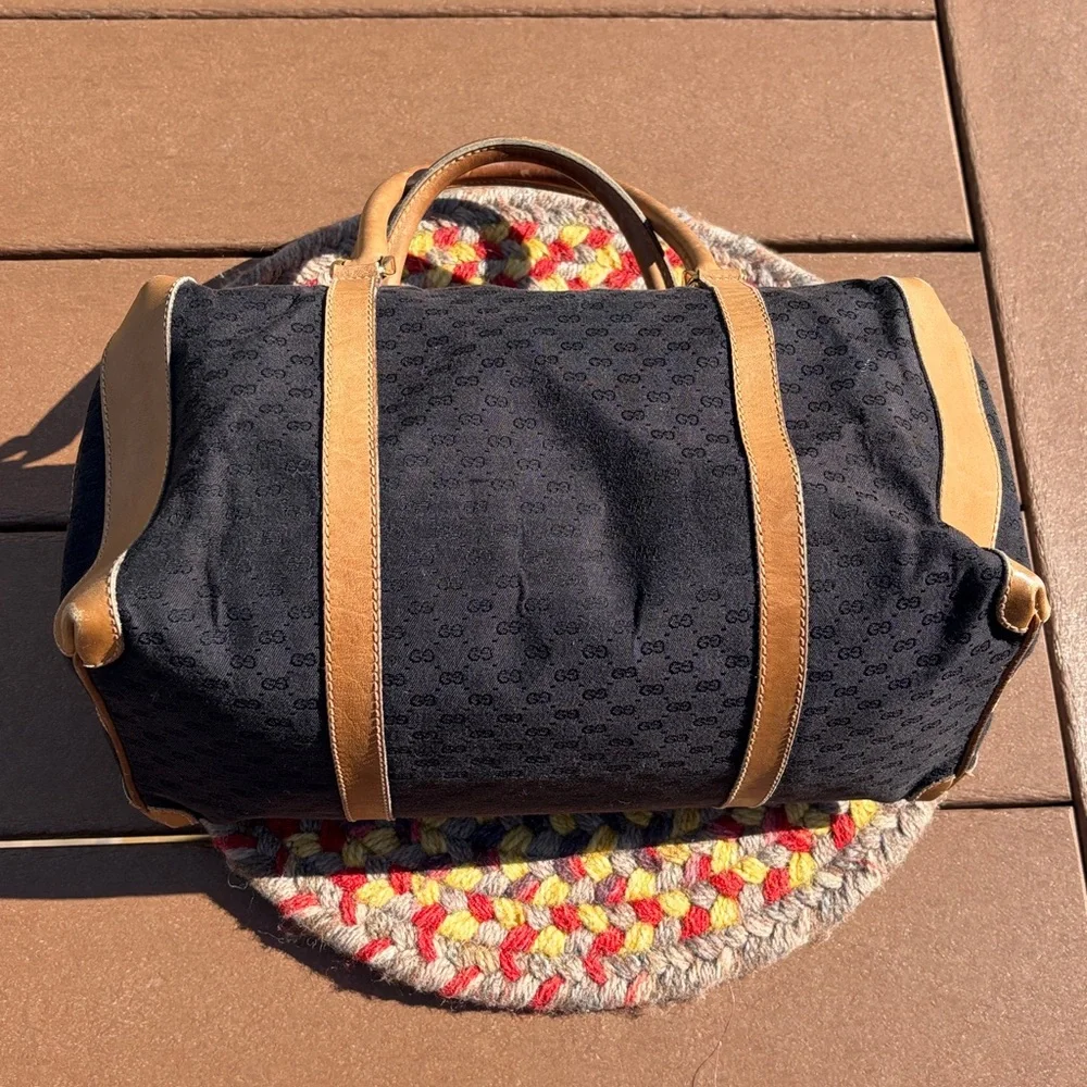 Vintage Gucci Micro GG Canvas Boston Bag Size 28 Black Tan Made in Italy - Picture 12 of 17